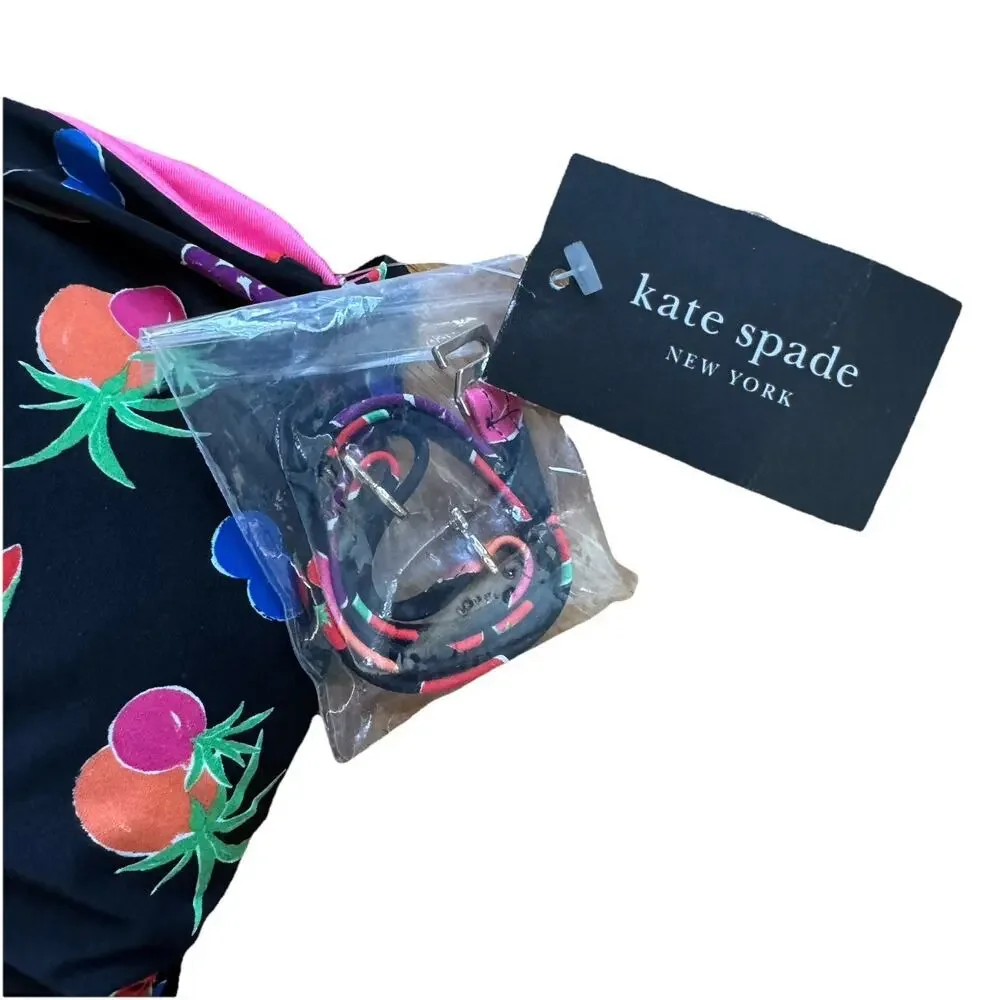NEW Kate Spade Women’s Bandeau One-Piece Swimsuit Black Fruit Print SMALL